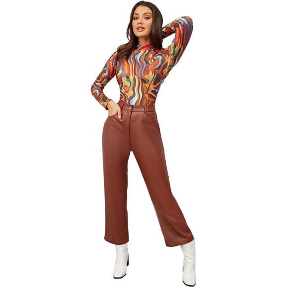 Women's Mock Neck Long Sleeve Fitted Graphic Print T-Shirt Tee Tops - Picture 2 of 5